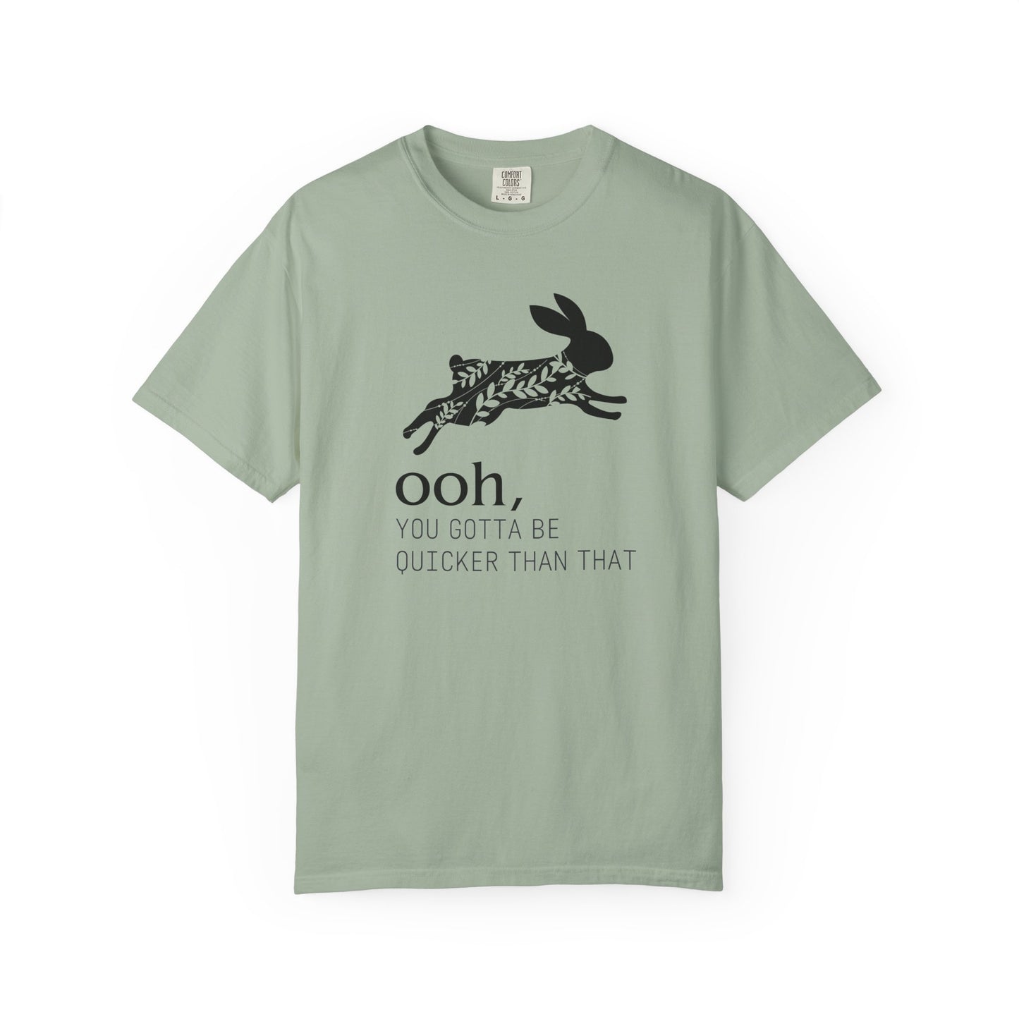 Ooh… You Gotta Be Quicker Than That – Floral Black Rabbit Silhouette T-Shirt | Funny Garden Bunny Tee