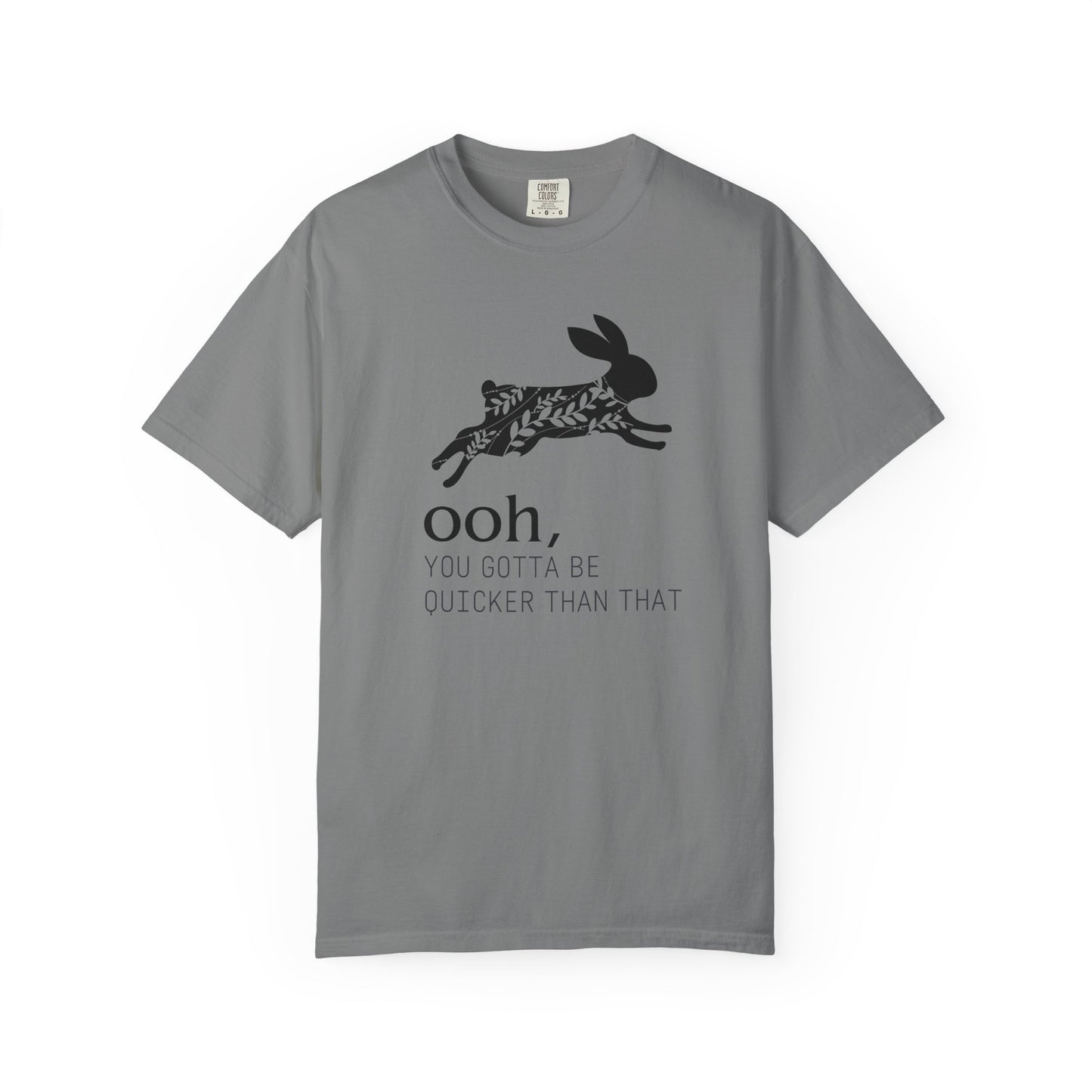 Ooh… You Gotta Be Quicker Than That – Floral Black Rabbit Silhouette T-Shirt | Funny Garden Bunny Tee