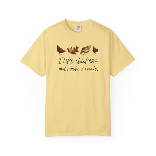 I Like Chickens and Maybe 3 People – Funny Farm Lover Graphic T-Shirt, Quirky Farm Life Tee, Chicken Love Top