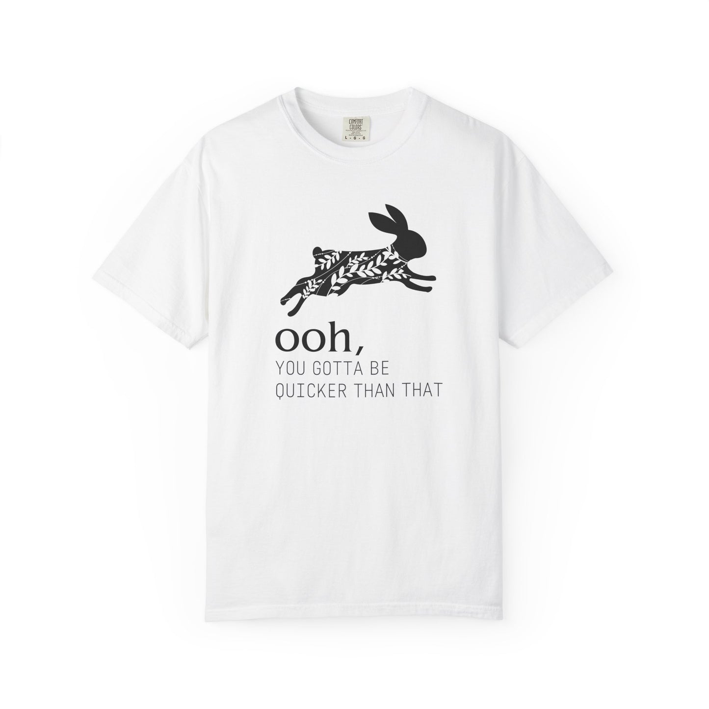 Ooh… You Gotta Be Quicker Than That – Floral Black Rabbit Silhouette T-Shirt | Funny Garden Bunny Tee