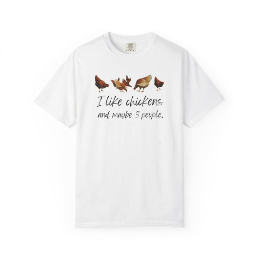 I Like Chickens and Maybe 3 People – Funny Farm Lover Graphic T-Shirt, Quirky Farm Life Tee, Chicken Love Top
