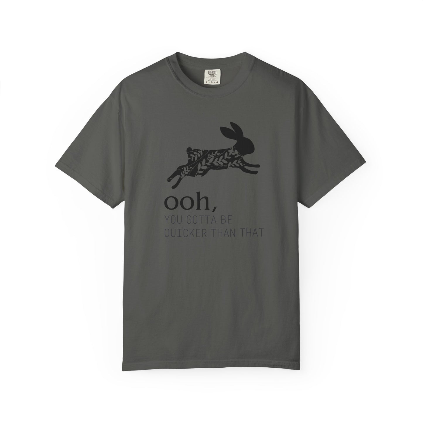 Ooh… You Gotta Be Quicker Than That – Floral Black Rabbit Silhouette T-Shirt | Funny Garden Bunny Tee
